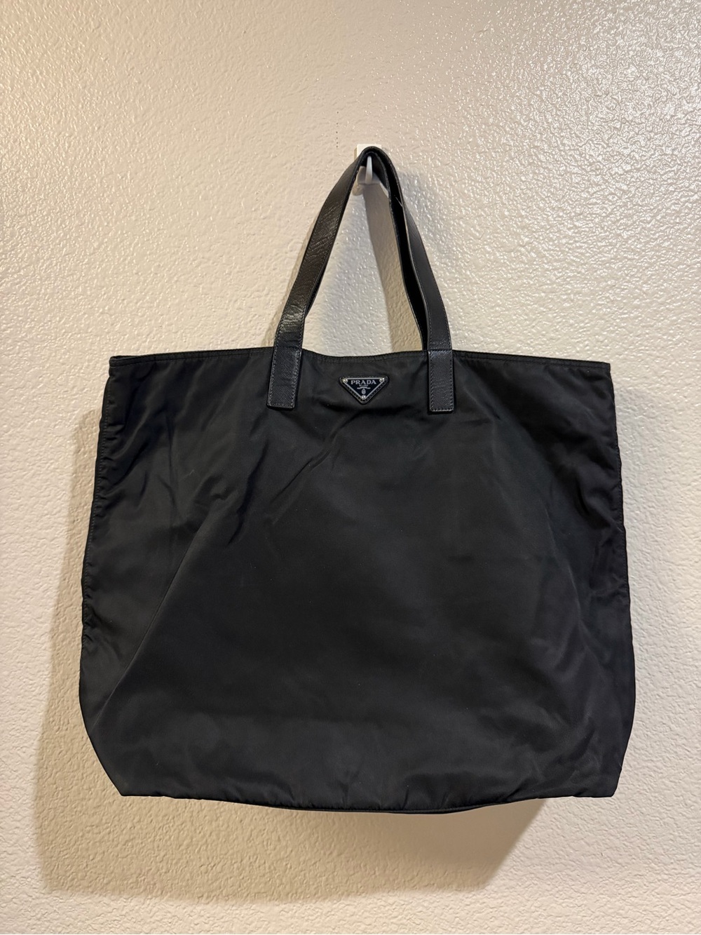 Prada Black Nylon Tote with Leather Straps